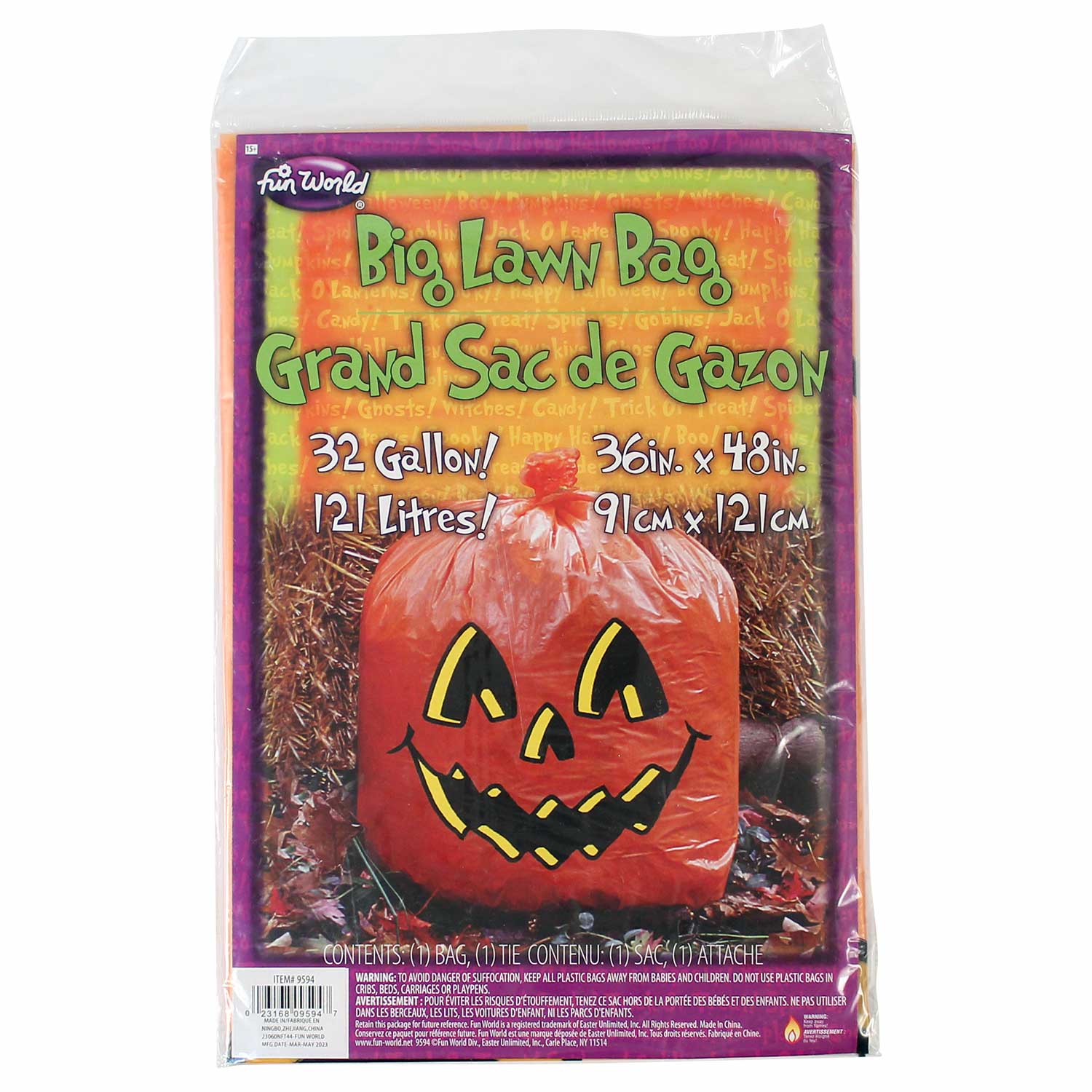 1 Big Orange Pumpkin Leaf Bag 32 Gallon Halloween Lawn Decoration