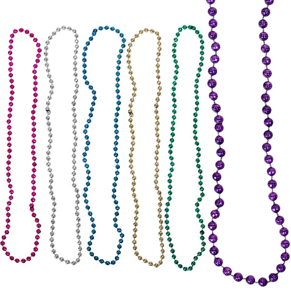 33 7mm Metallic Green Beaded Necklaces, Bulk Mardi Gras Party